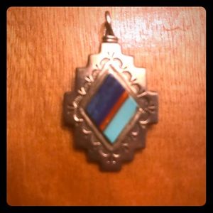 Silver lapis coral pendant